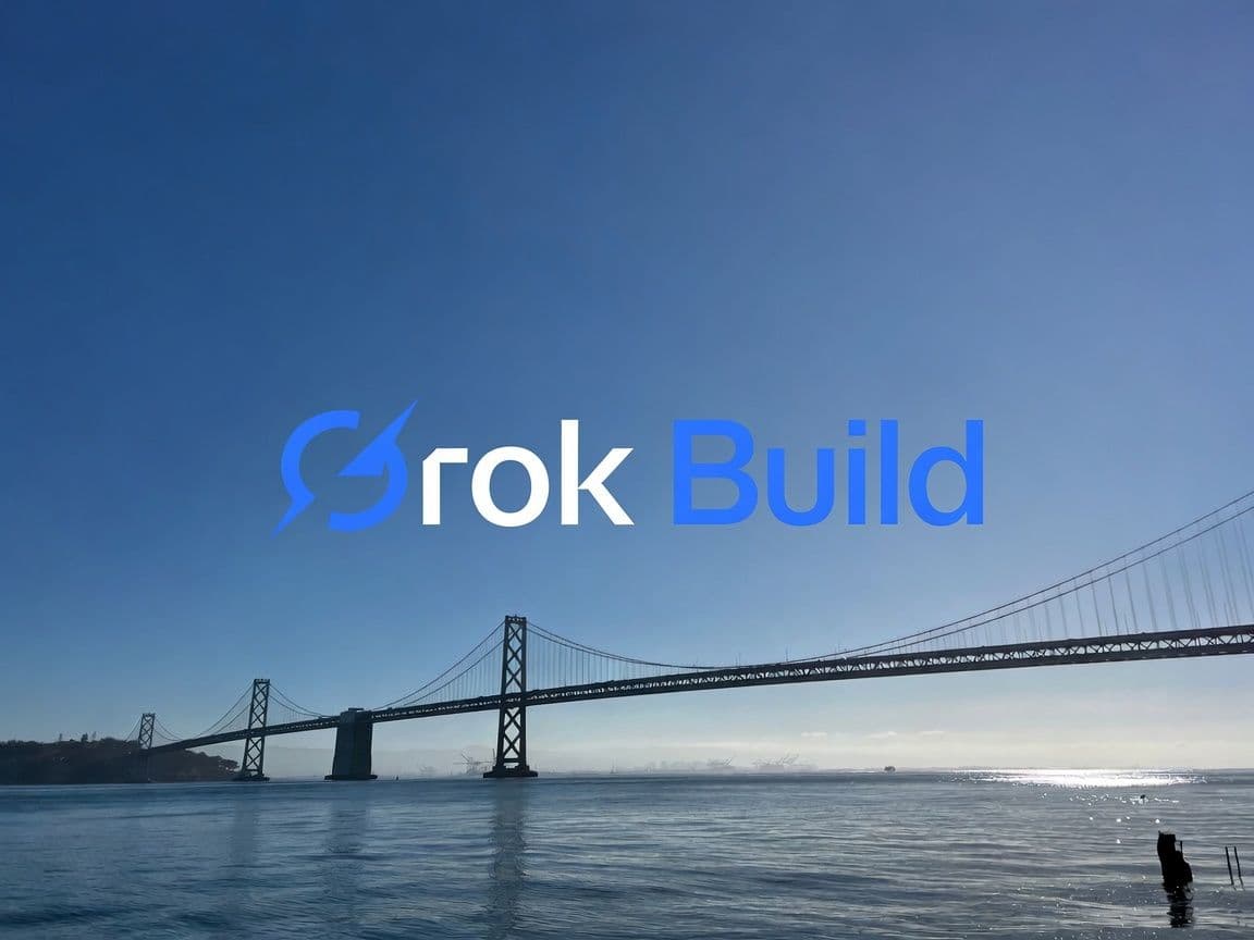Grok Build Logo on San Francisco Bay Bridge